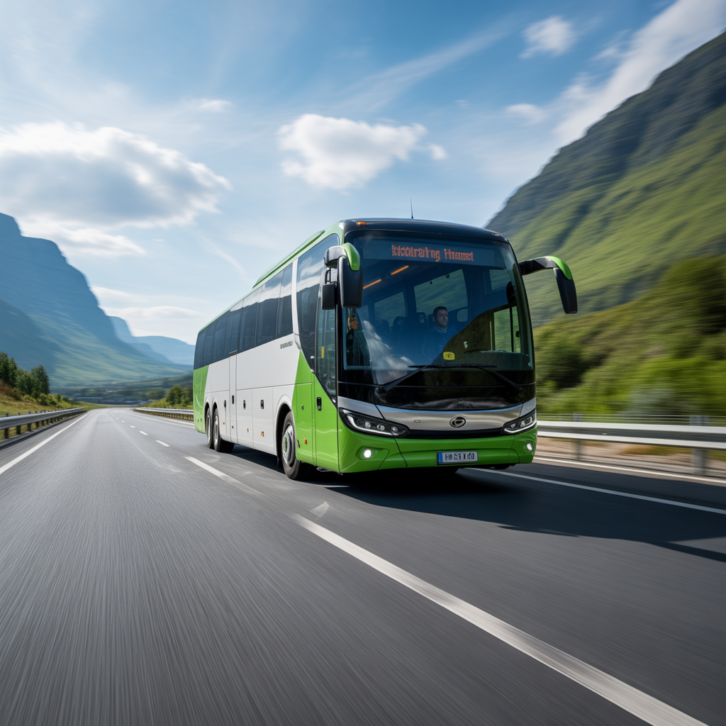 Fernbus auf einer Bergstraße