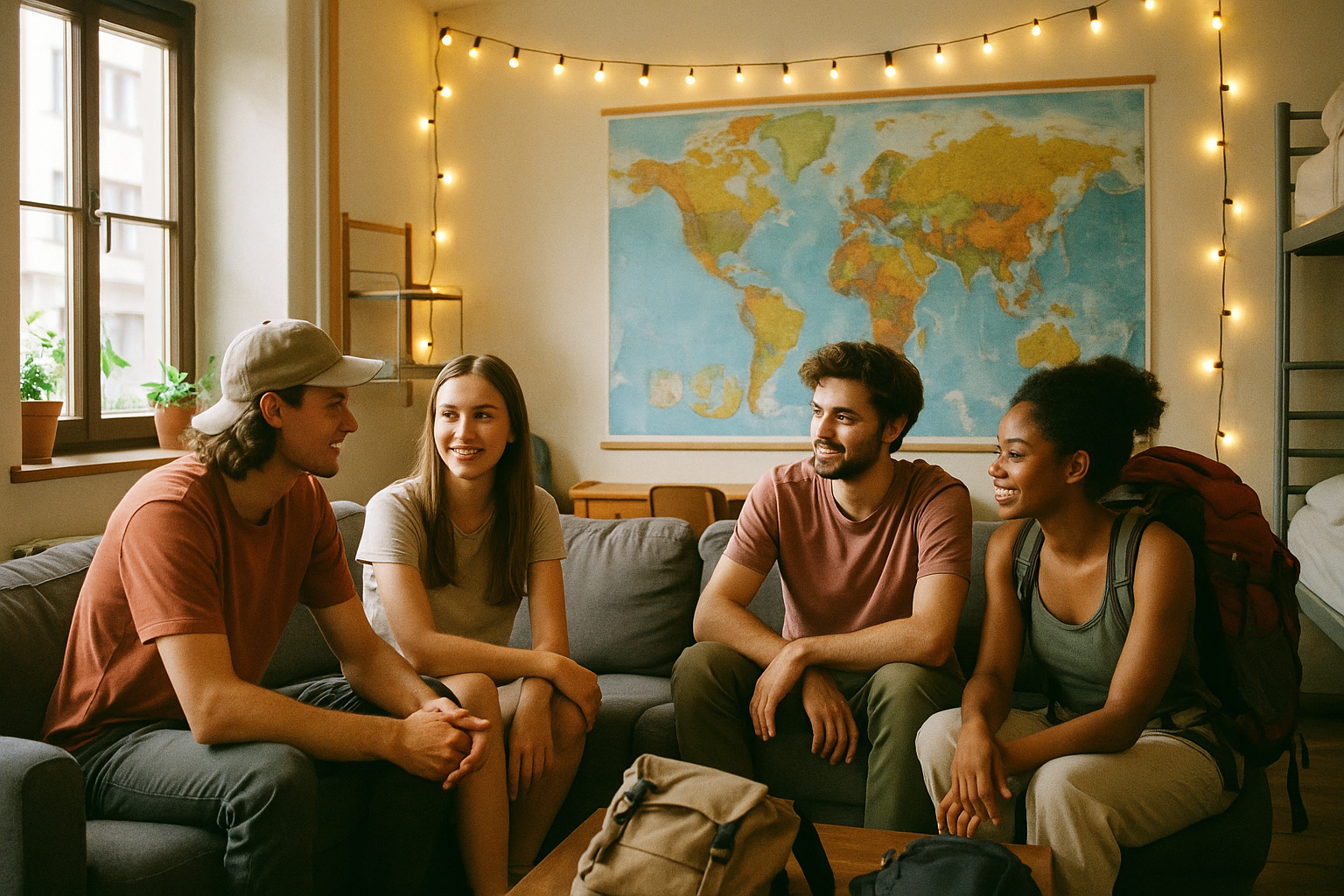 Hostel-Gemeinschaftsraum mit jungen Reisenden